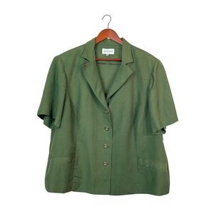 Studio I Women's Green Short Sleeve Blazer Top Linen Blend